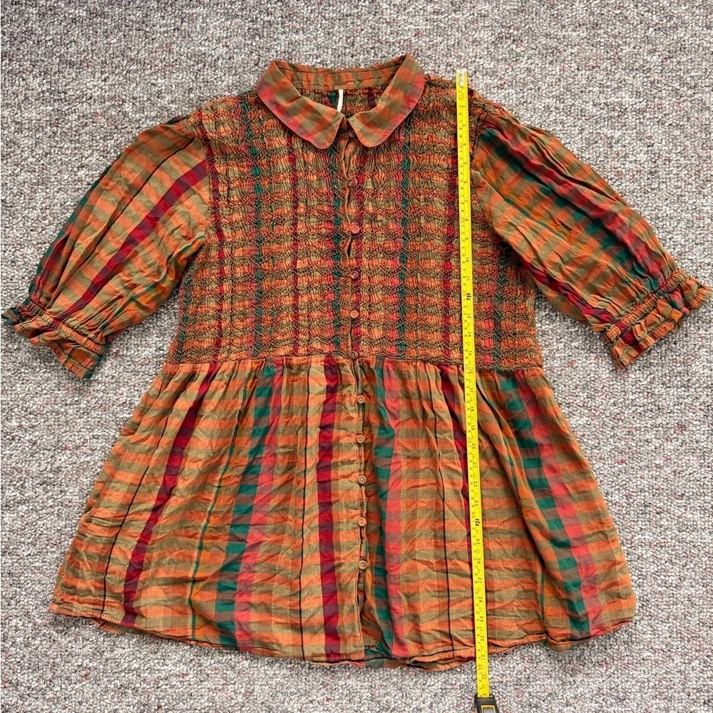 Free People Charlotte Plaid Tunic Multicolor Plaid Smocked Blouse or Mini Dress - Picture 2 of 13